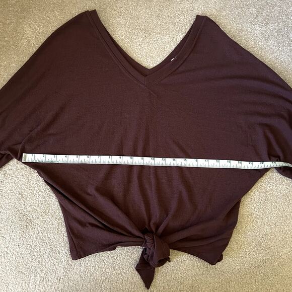 Six/Fifty Women´s Long Sleeve Relaxed Fit Front tie Maroon Brown Blouse Size M - Picture 7 of 10